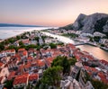 Aerial View on Omis Old Town and Cetina River, Dalmatia Royalty Free Stock Photo