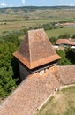 Aerial view of Viscri fortified church, Transylvania, Romania Royalty Free Stock Photo