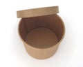 Aerial view of open takeaway box with lid. Recyclable cardboard open and empty round box ideal for takeaway food and liquids