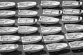 Aerial view of Optimist dinghies aligned Sailing school boats in black and white