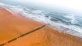 Aerial view of orange sandy beach and North Sea in Belgium