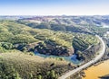 Aerial view of orange tree groves on hills and colorful lakes, S Royalty Free Stock Photo