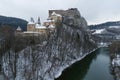 Aerial view of Orava Castle in winter, Slovakia