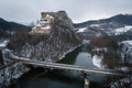 Aerial view of Orava Castle in winter, Slovakia