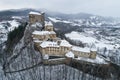 Aerial view of Orava Castle in winter, Slovakia