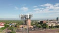 Orbiting shot of a lattice cell tower