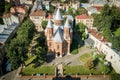 Aerial view of an Organ hall located in former armenian church in Chernivtsi, Ukraine