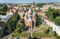 Aerial view of an Organ hall located in former armenian church in Chernivtsi, Ukraine