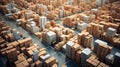 Aerial View of an Organized E-commerce Warehouse with Neatly Arranged Dispatch Boxes