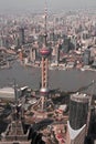 Aerial view of the Oriental Pearl Tower in Pudong and cityscape across the Huangpu river Royalty Free Stock Photo