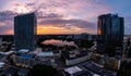 Aerial view of the Orlando skyline and lake Eola at sunrise Royalty Free Stock Photo