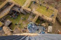 Aerial view of Orlik nad Humpolcem castle ruin with many people, Vysocina, Czech Republic