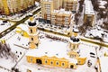 Aerial view of Orthodox Cathedral of Intercession in Penza on winter day