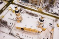 Aerial view of Orthodox Cathedral of Intercession in Penza on winter day