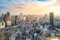 Aerial view of osaka skyline cityscape at sunset, Japan