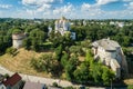 Aerial view of Ostroh Castle in Ostroh town, Rivne region, Ukraine