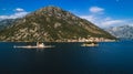 Aerial view of the Our Lady of the Rocks church and Island of Sveti Djordje in the Kotor Bay near Perast town, Montenegro Royalty Free Stock Photo