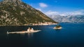 Aerial view of the Our Lady of the Rocks church and Island of Sveti Djordje in the Kotor Bay near Perast town, Montenegro Royalty Free Stock Photo