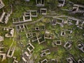 Aerial view over abandoned town