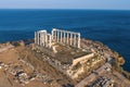 Aerial view over the ancient Temple of Poseidon at Cape Sounio, Attica, Greece Royalty Free Stock Photo