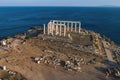 Aerial view over the ancient Temple of Poseidon at Cape Sounio, Attica, Greece Royalty Free Stock Photo