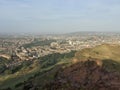 Aerial view over Arthur`s Seat mountain, the main peak of the group of hills in Edinburgh, Scotland Royalty Free Stock Photo