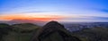 Aerial view over Arthur`s Seat mountain, the main peak of the group of hills in Edinburgh, Scotland Royalty Free Stock Photo