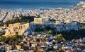 Aerial view over Athens with te Acropolis and harbour from Lycabettus hill, Greece at sunrise Royalty Free Stock Photo