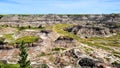 Aerial view of the badlands of Horseshoe Canyon, near Drumheller, Canada