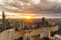 Aerial view over Bangkok modern office building in bangkok business zone near the river with sunset sky in Bangkok, Royalty Free Stock Photo