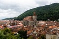 Aerial view over the Brasov town, Black church and Tampa mountain Royalty Free Stock Photo