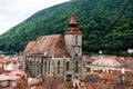 Aerial view over the Brasov town, Black church and Tampa mountain Royalty Free Stock Photo