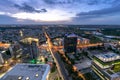 Aerial view over Bucharest at dusk panoramic skyline