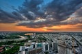 Aerial view over Bucharest at dusk panoramic skyline