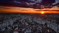 Aerial view over Bucharest at sunset