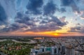 Aerial view over Bucharest at sunset panoramic skyline