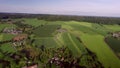 Aerial View over campsites and rolling hills in Summer season