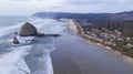 Aerial View Over Cannon Beach Pacific Ocean Coast Oregon Royalty Free Stock Photo