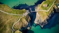 Aerial view over Carrick-A-Rede Rope Bridge in North Ireland Royalty Free Stock Photo