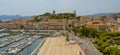 Aerial view over the Castle in Cannes - CITY OF CANNES, FRANCE - JULY 12, 2020 Royalty Free Stock Photo
