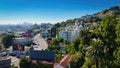 Aerial view over Chateau Marmont at Sunset Boulevard in Hollywood - Los Angeles Drone footage - LOS ANGELES, UNITED Royalty Free Stock Photo