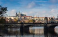 Aerial view over Church of Our Lady before Tyn, Old Town and Prague Castle at sunset in Prague, Czech Republic Royalty Free Stock Photo