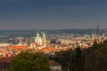 Aerial view over Church of Our Lady before Tyn, Old Town and Prague Castle at sunset in Prague, Czech Republic Royalty Free Stock Photo