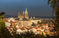 Aerial view over Church of Our Lady before Tyn, Old Town and Prague Castle at sunset in Prague, Czech Republic Royalty Free Stock Photo