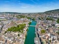 Aerial view over the city center of Zurich Switzerland and River Limmat Royalty Free Stock Photo