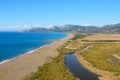 Aerial view over Dalaman river and beach in Turkey