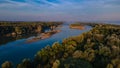 Aerial view over Danube river near Bratislava, Slovakia Royalty Free Stock Photo