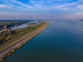 Aerial view over Danube river near Bratislava, Slovakia Royalty Free Stock Photo