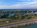 Aerial view over Danube river near Bratislava, Slovakia Royalty Free Stock Photo