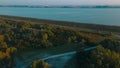 Aerial view over Danube river near Bratislava, Slovakia Royalty Free Stock Photo